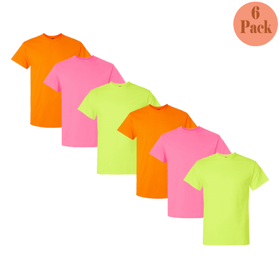 Gildan Men's Hi-Vis Work T-Shirt, Short Sleeve, Safety Orange/Green/Pink, 6-Pack, M, Cotton/Poly