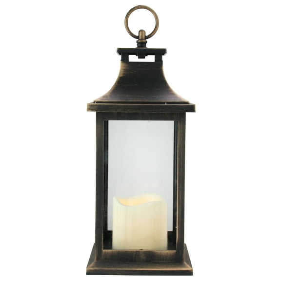 Northlight Candle Lantern with Flameless LED Candle - 12.5" - Black with Gold