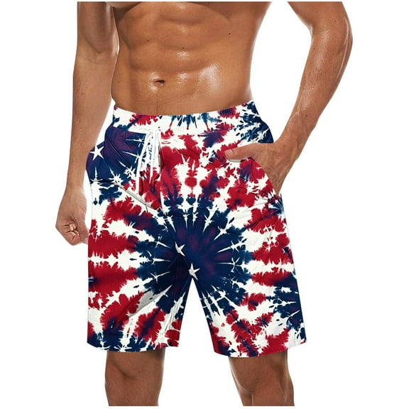 Swim Trunks for Men Usa 4Th of July Patriotic Board Shorts American Flag Star Pattern Sweatpants Quick Dry Board Shorts with Zip Pockets Bathing Suits Beach Swimwear
