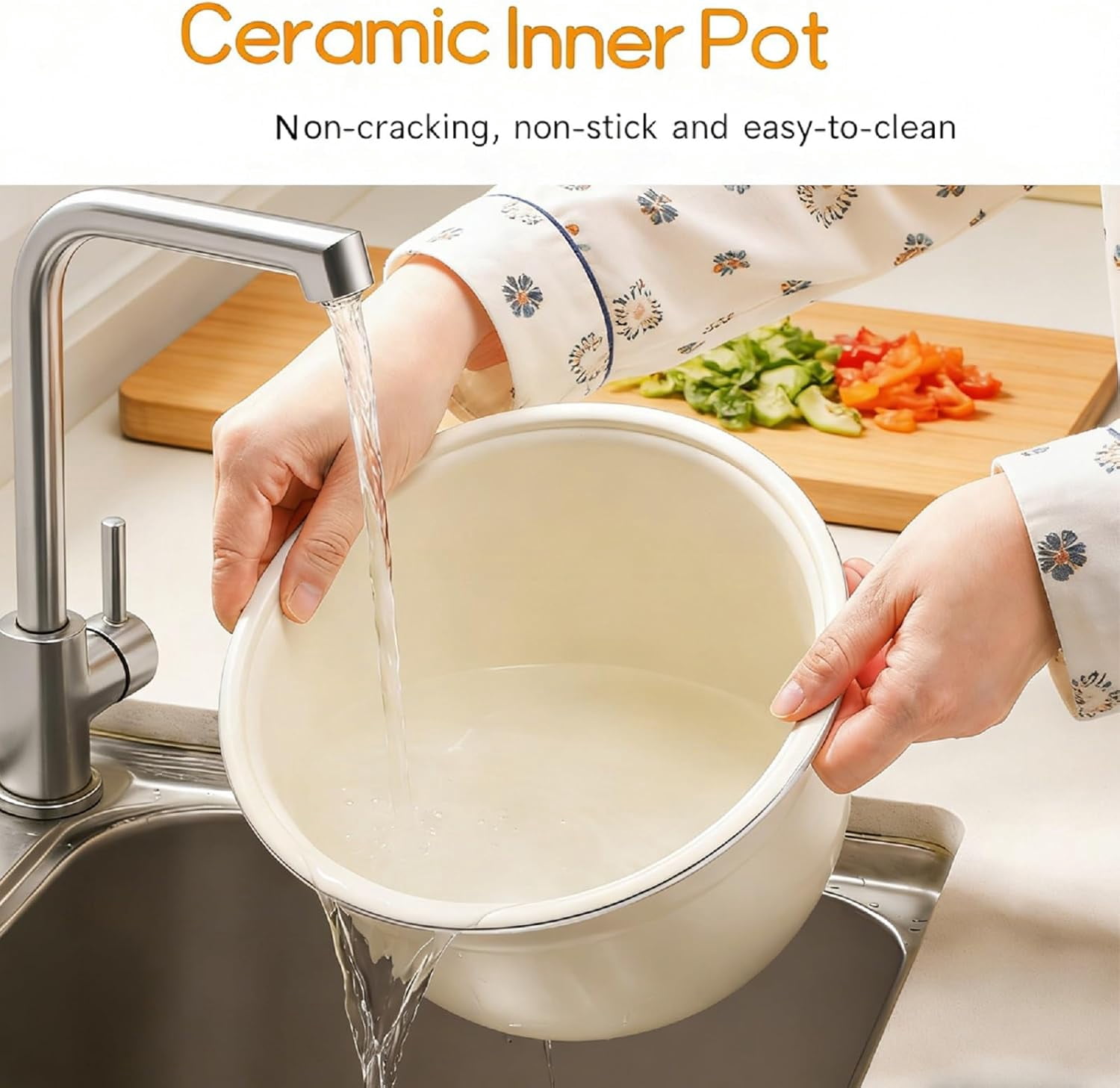Portable 2L  Ceramic Rice Cooker, 6 Cups Cooked, 400W Non-Stick with 10 Functions & 24h Timer for Dorms Camping