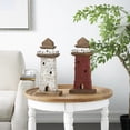 thumbnail image 2 of 7"W, 15"H Red Wood Distressed Light House Sculpture with Cream and Brown Accents, by DecMode (2 Count), 2 of 13