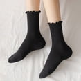 thumbnail image 5 of AVRNLIQ Womens Ruffle Crew Socks Lettuce Edge Frilly Preppy Ribbed Stretch Breathable Mid-Calf Black Free Size, 5 of 5