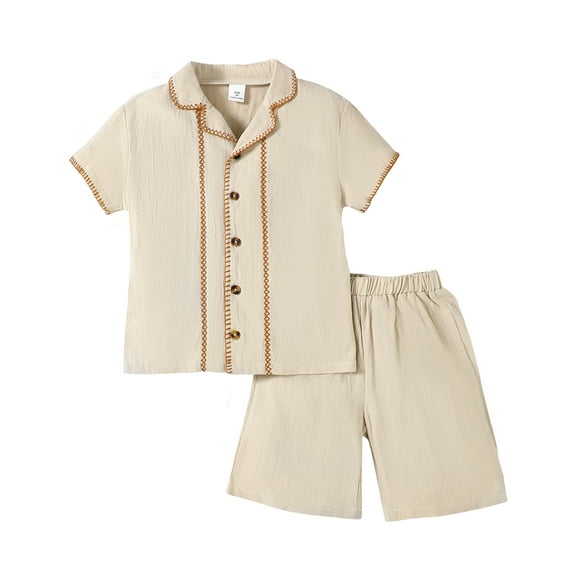 5T Baby Boys Outfits 5T Boys 2PCS Summer Short Sets Toddler Boys Short Sleeve Solid Color Top Shorts Set Apricot