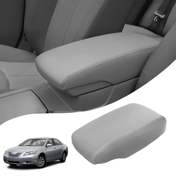 KBH Car Armrest Lid Cover Replacement for Toyota Camry Accessories 2007-2011, Anti-Scratch Leather Middle Console Cover Skin Upholstery (Gray)