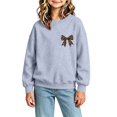 thumbnail image 5 of Fall Hoodless Sweatshirts for Girl Loose Leopard Bow Printed Long Sleeve Crew Neck Solid Color Fashion Casual Pullover Tops Gray 01 1-2 Years, 5 of 7
