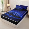 thumbnail image 2 of Manfei Speed Car Zipper Twin Comforter Sets with Fitted Sheet and 2 Pillowcases,Navy Blue Neon Light Print Zipper Bedding Set,Black Reversible,4pcs, 2 of 8