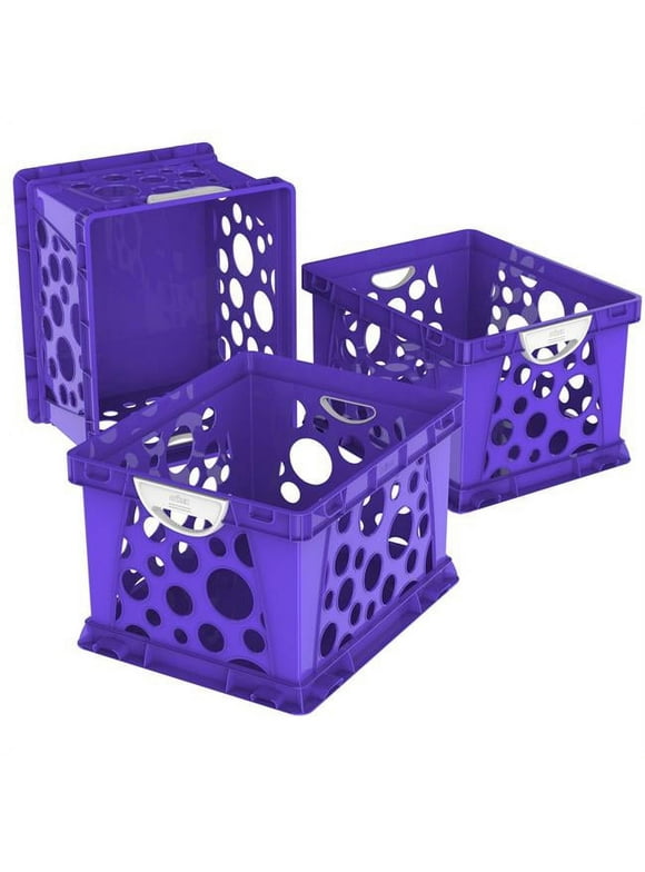 Storex 61754U03C Large Storage & Filing Crate with Comfort Handles, Purple & White - Pack of 3