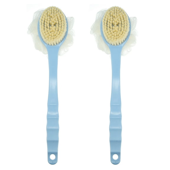 2 Pcs Back Scrubber for Shower Body Brush with Bristles and Loofah for Men Women Blue
