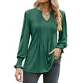 thumbnail image 5 of Nlife Women Pleated Puff Long Sleeve Smocked Cuff Blouse Top, 5 of 7