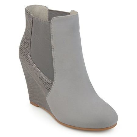 Brinley Co. Womens Round Toe Faux Suede Faux Snake Wedge Booties Brinley Co. Womens Round Toe Faux Suede Faux Snake Wedge Booties