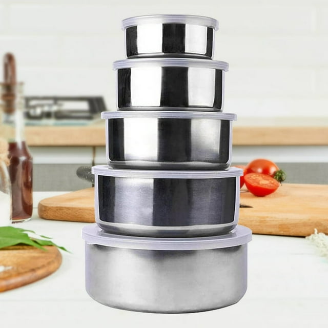 PENGXIANG 5Pcs Mixing Bowls with Lids Stainless Steel Mixing Nesting Bowl Set Stackable Cooking and Storage Deep Nesting Bowls Silver Food Container Dishwasher Safe for Kitchen Baking