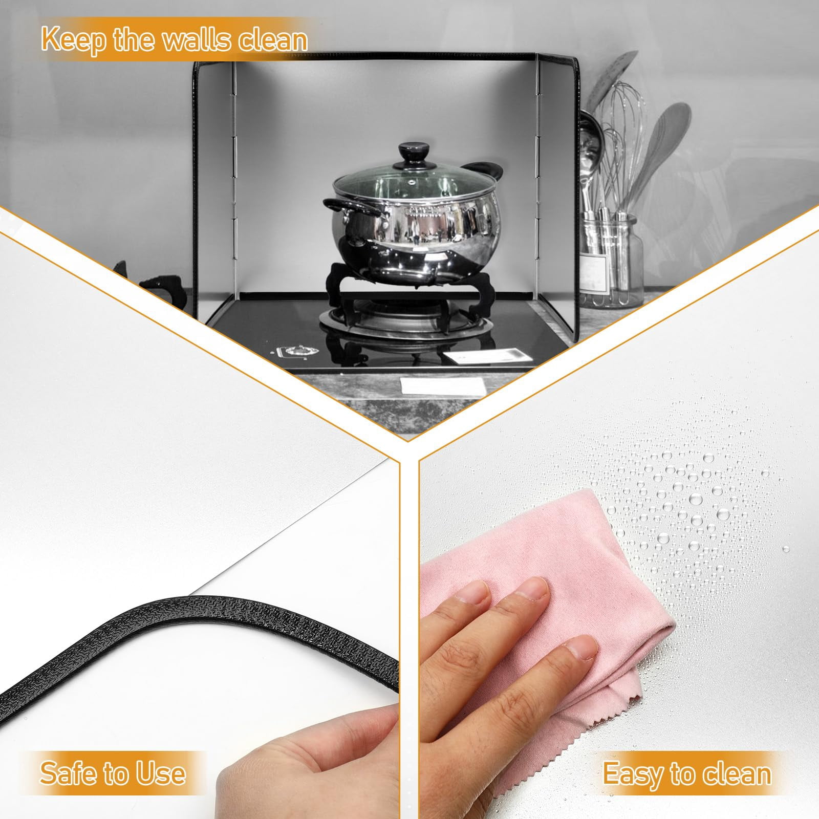 Foldable Stainless Steel Splatter Guard  Oil Splash Protection Backsplash For Frying Non-stick 3 Sided Stove Top Wall Easy To Clean And Store Pan