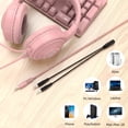 thumbnail image 3 of Auriculares para juegos con cable rosa - Sonido envolvente 7.1 - Controladores de audio en almohadillas de espuma viscoelástica con cubierta de tela duradera - Auriculares multiplataforma para PC/PS4/NS Rojo Verde, 3 of 4