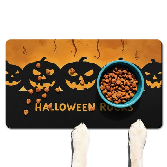 Pumpkin Spooky Dog Mat for Food and Water Happy Halloween Absorbent Water Non-Skid 17x30 Inch Pet Food Mat Cat Feeding Mat EcoFriendly Durable Pet Placemat
