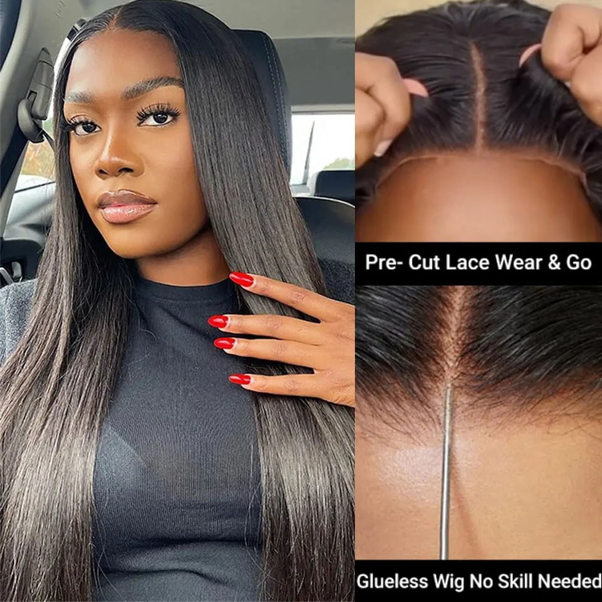 34 Inch Wear and Go Glueless Wigs Human Hair Pre Plucked Pre Cut 5x5 Straight Lace Front Wigs Human Hair Wigs Glue Hd Lace Front Closure Ready to Wear Wigs 200% Density Natural Black