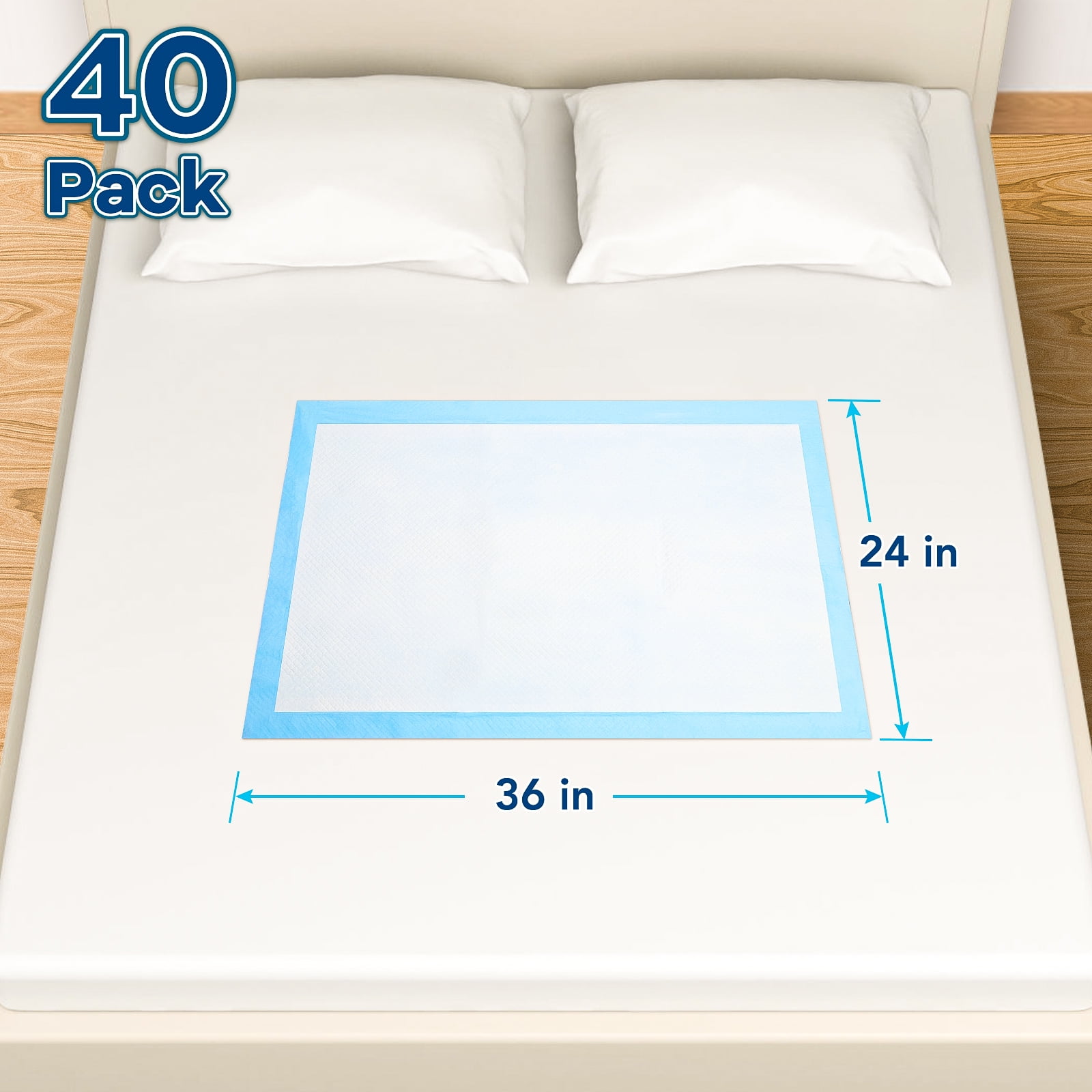 Buyockss Disposable Underpads 40 Count Heavy Absorbency 24 x 36 in Quilted Incontinence Bed Pads