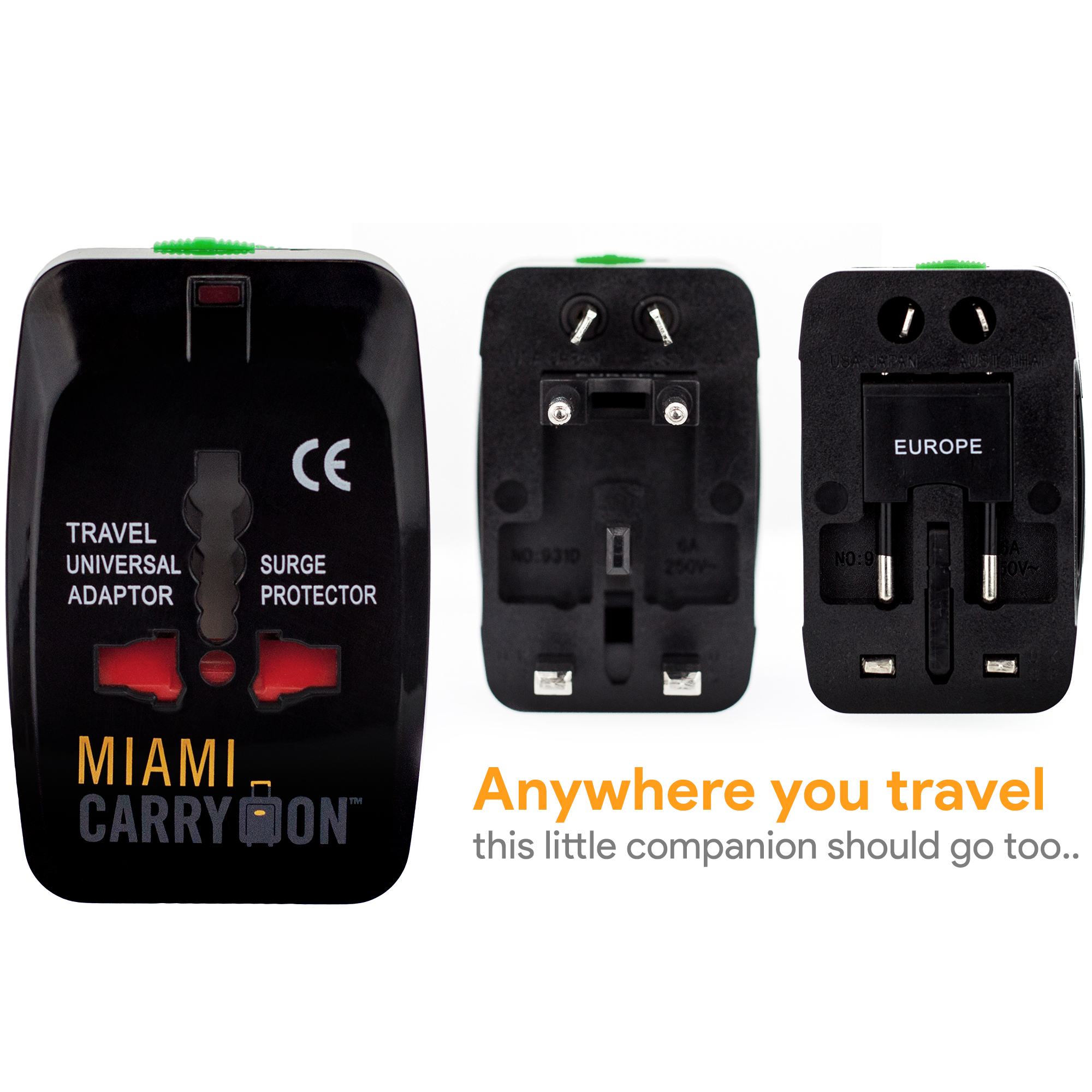 Miami CarryOn Plastic International Travel Adapter with Two USB Ports in Black - image 2 of 12