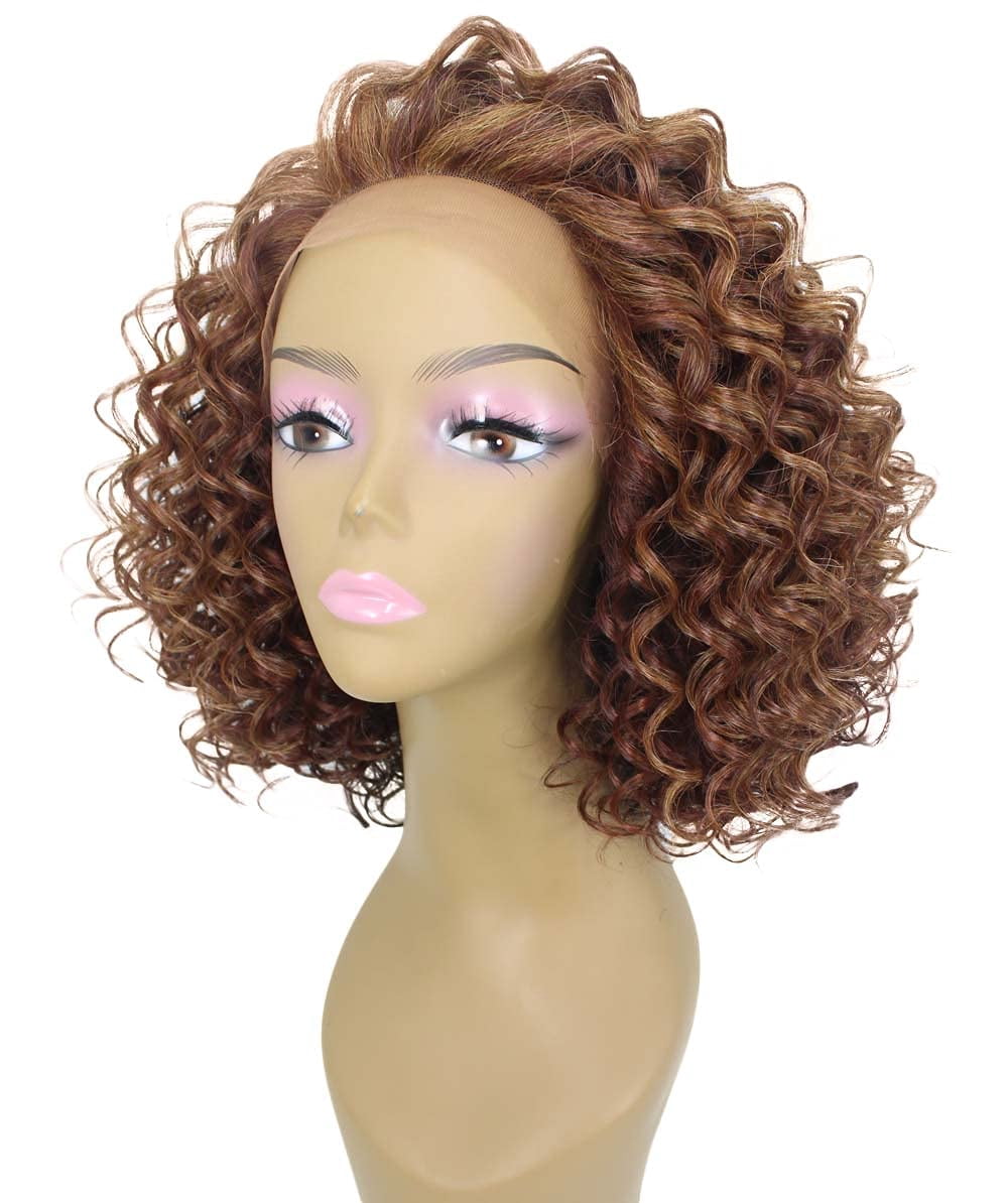 LUXLUXE Idia 13" Bob Half Wig | Curly Synthetic Hair Wig 4x4 Closure HD Lace Front Bob Wig Heat-Resistant Hair - Copper Auburn