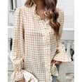 thumbnail image 6 of WTXUE Button Down Shirts for Women Long Sleeve Shirts Womens Plaid Blouse Ruffle Neck Button Down Plaid Puff Long Sleeve Gingham Blouse Shirts Tunic Tops Loose Fitting Tops Women Blouses Beige S, 6 of 8