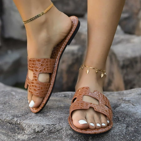 

Wavsuf Slides for Women Casual Summer Solid Beach Brown Slides Slippers Size 8.5