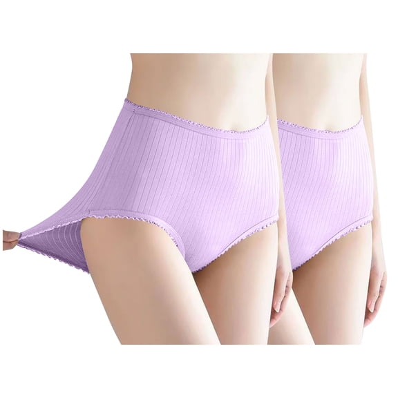 ITSAME Womens Stretch Briefs Breathable High Waisted Panties Soft Full Coverage Underwear 2-Pack Purple Size 2XL