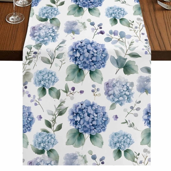 Blue Spring Floral Short Table Runner 60 Inches Long,Watercolor Botanical Elegant Cotton Linen Table Runners Dresser Scarves,Fabric Tabletop Scarf Furniture Cover for Home Dinner Party Decor 13"x60"