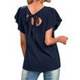 thumbnail image 5 of Xuanfei Women Crew Neck Ruffle Short Sleeve Back Cut Out Lace Up Blouse, 5 of 7