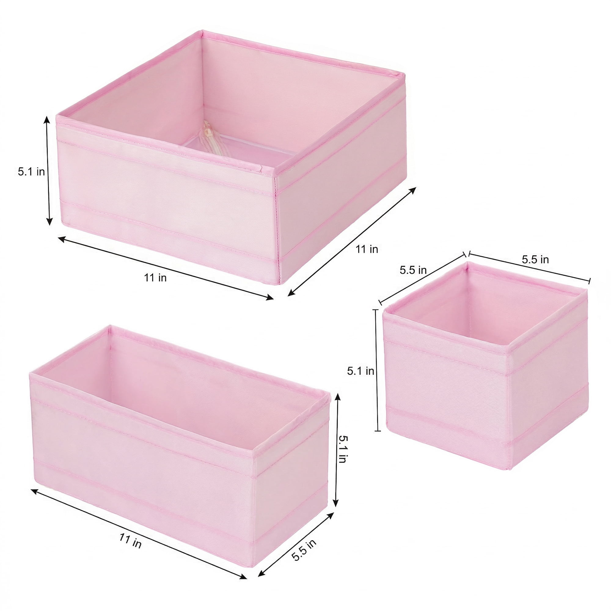 Unique Bargains 3Pcs Fabric Collapsible Storage Basketas with Zipper Pink 3 Pcs