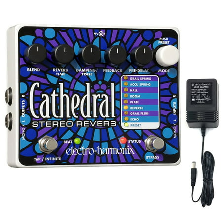 Electro-Harmonix CATHEDRAL Deluxe Stereo Reverb Guitar Pedal with power