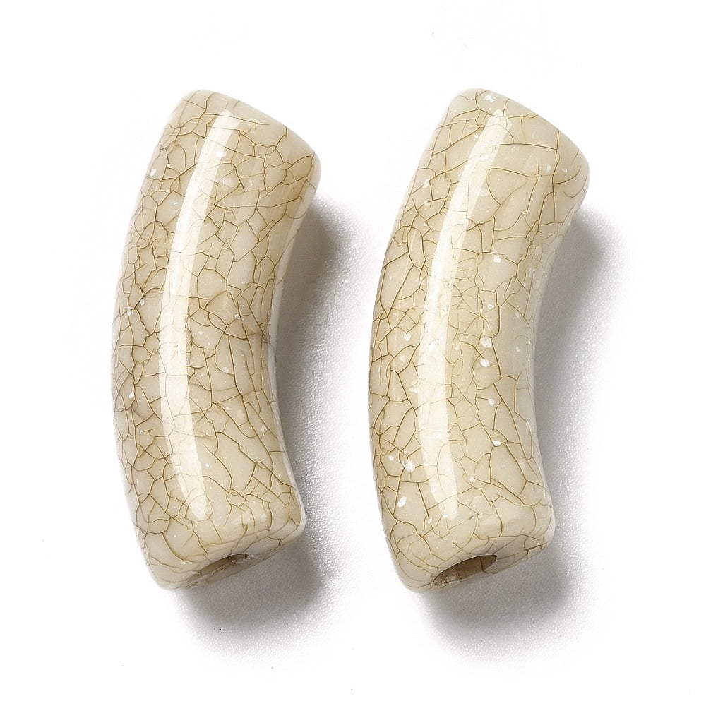 Opaque Acrylic Beads Curved Tube Crackle Beads Wheat 34.5x11mm Hole: 3.5mm 148pcs/500g