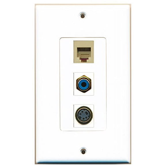 RiteAV - 1 Port RCA Blue and 1 Port Phone RJ11 RJ12 Beige and 1 Port S-Video Decorative Wall Plate Decorative