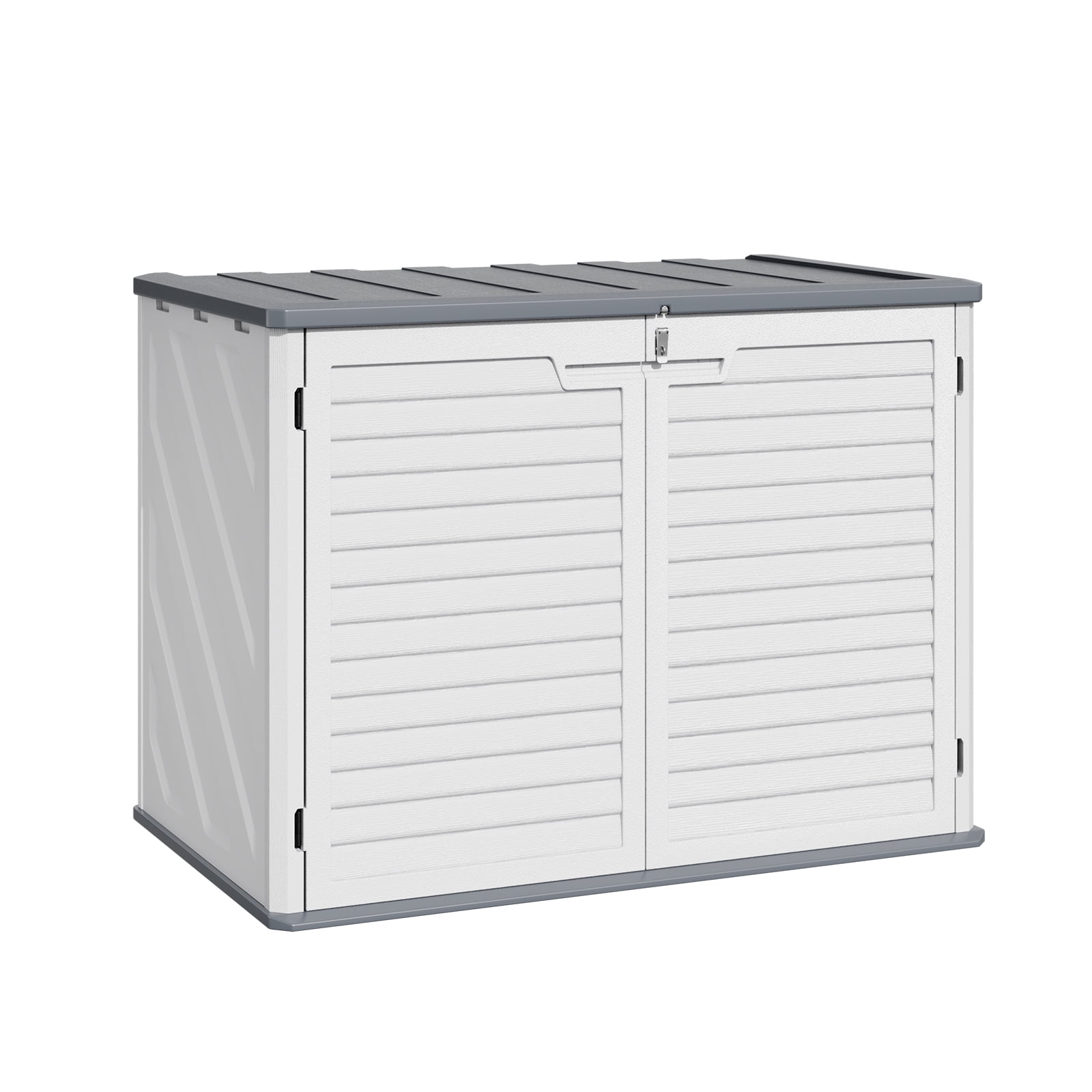Outdoor Resin Storage Shed, 35 Cu.Ft Trash Can Storage Box with Lockable Door, Horizontal Outdoor Storage Cabinet for Garbage Cans, Garden Tools