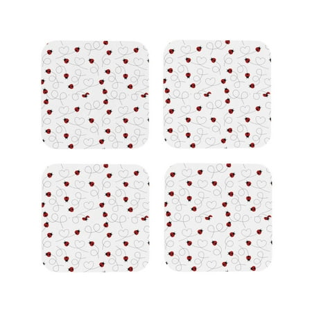 

Junzan Ladybugs Flying On Dotted Route Print Coasters for Drinks - Leather Coasters Set of 4 for Coffee Table for Housewarming/Kitchen/Bar/Decor-Square