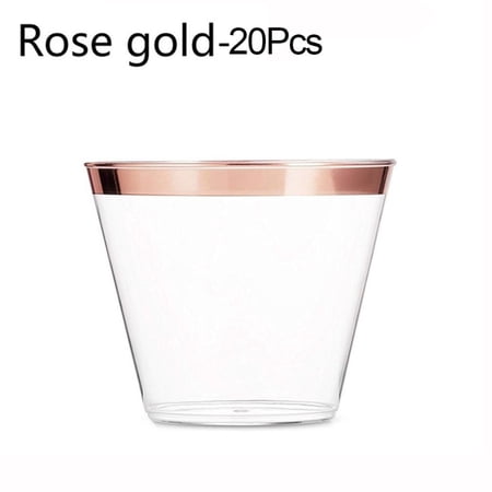 10/20/30pcs Kitchen Gadgets Rose Gold Wedding Supplies Wine Disposable Tableware Plastic Cups Transparent ROSE GOLD 20PCS