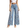 thumbnail image 2 of Zormilly Wide Leg Jeans for Women High Waisted Lace Spliced Stretchy Jeans, S-3XL, 2 of 7