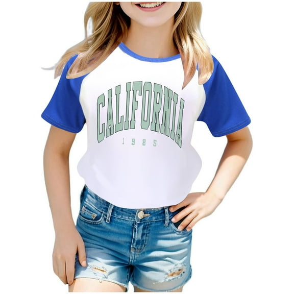 SNKSDGM Girls Girls Cute Tops Cute Tops for Girls 10-12 Bows Boys and Girls Us City Print Raglan Short Sleeve T Shirt 3426 13-14 Years