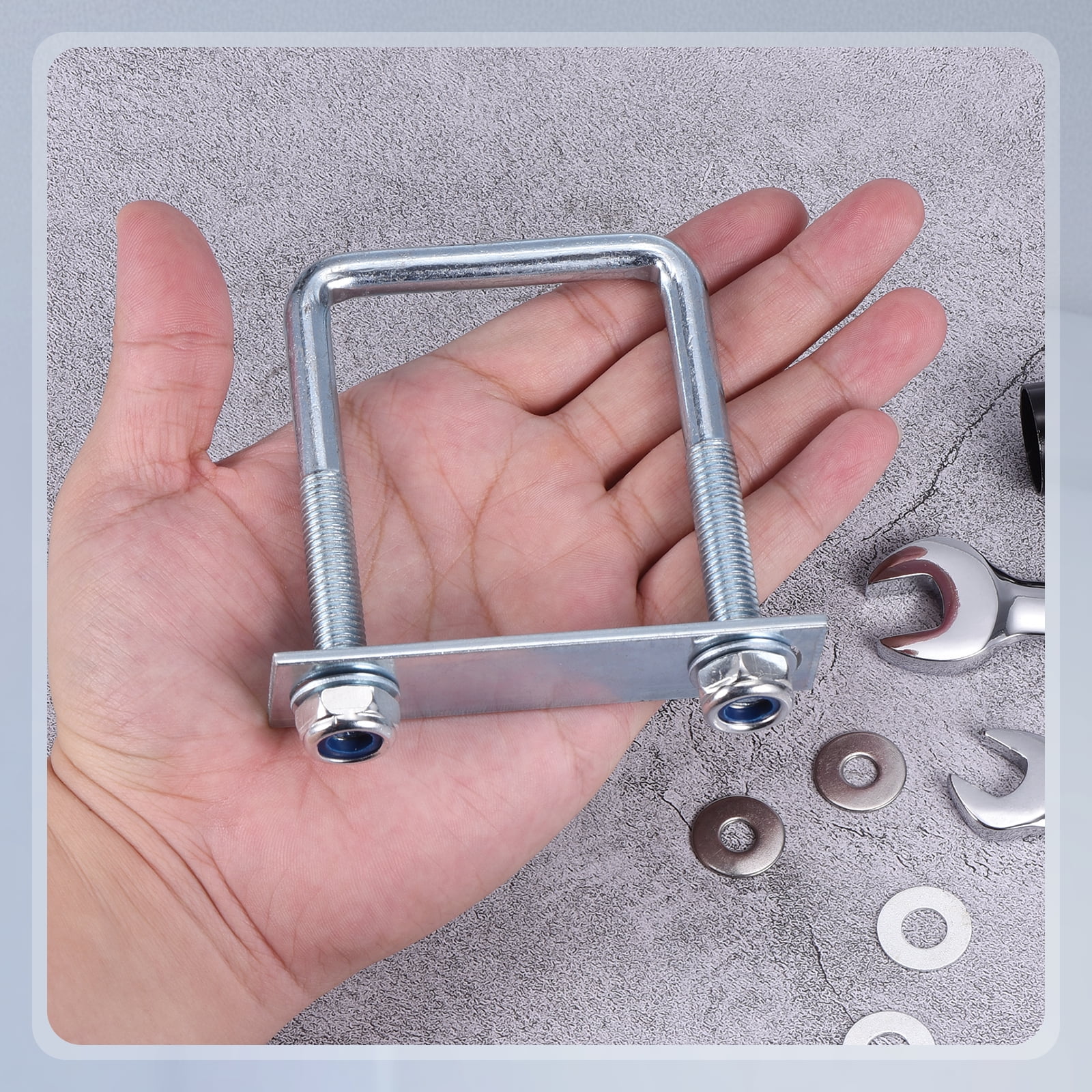 U Bolts 2Set (M10x60x100mm), Square U Bolt Kits Carbon Steel with Nylon Lock Nut Washers Plates - for Construction, Pipe, Trailer, Automotive, Leaf Spring Fastener
