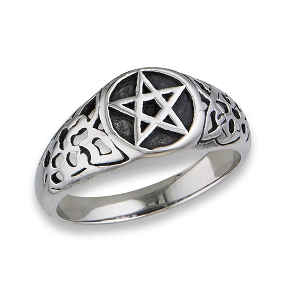 5 Filigree Pentagram Star Cute Fashion Ring New Stainless Steel Band Demon Devil Vintage Jewelry
