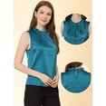 thumbnail image 2 of Allegra K Tops De Satén Sin Mangas De Verano Con Volantes En El Cuello Y Parte Delantera Plisada Para Mujer Verde oscuro L, 2 of 5