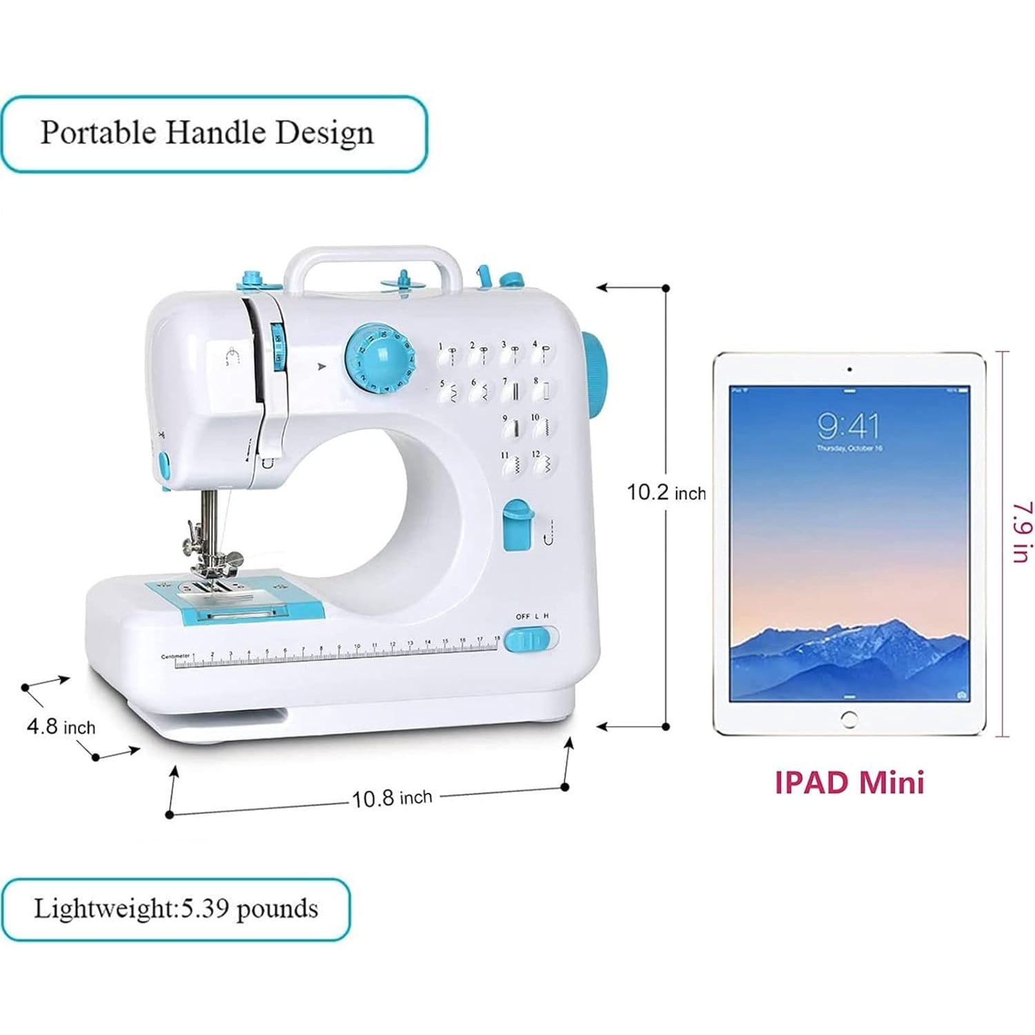 Mini Sewing Machine, Portable Multi-Purpose Crafting Mending Machine Household 12 Built-in Stitches & Double Thread for Beginners Blue