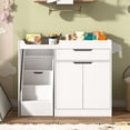 thumbnail image 3 of ANPOO Baby Changing Table with Stairs & Storage, 53.5"W Diaper Changing Station with Safety Strap, Nursery Changing Table with Drawer & Cabinet, Left Stairs, White, 3 of 11