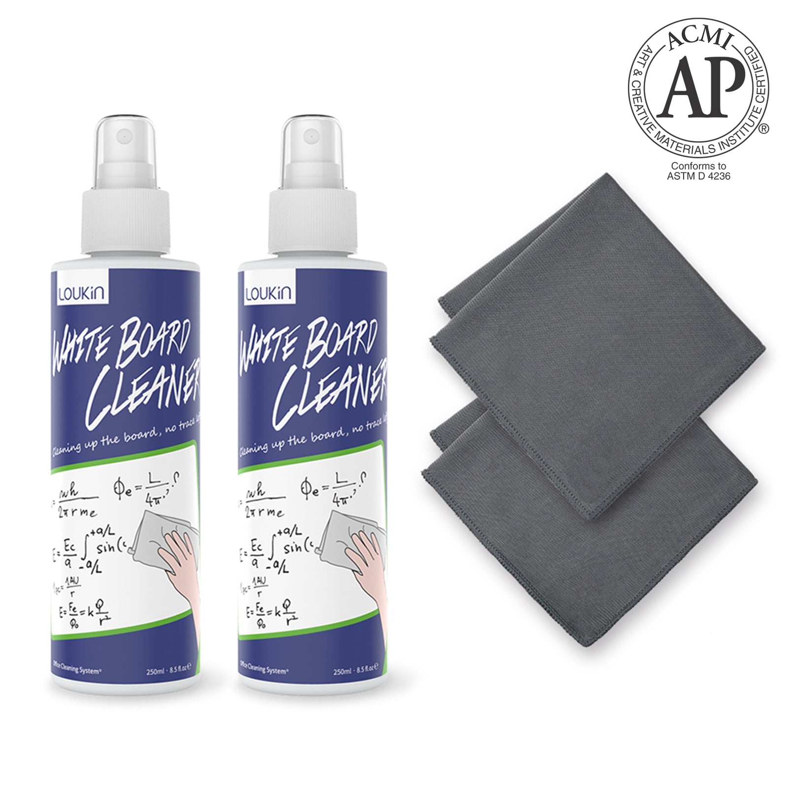 LOUKIN NonToxic Dry Erase Spray,LowOdor Whiteboard Cleaner with Cloths,8.5oz (2Pack