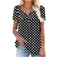 thumbnail image 2 of hoksml Tops Women's Summer Tunic Round Neck Printed T-Shirts Casual Short Sleeve Blouse Pleated Tops With Ruffle Hem Black XXXXXL, 2 of 4