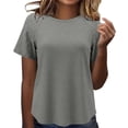 thumbnail image 3 of TaTaai Women's Spring Summer Solid Top, Round Neck Short Sleeve, Color Block Sleeve Design, Casual Daily Home Office Wear, Light Fabric Gift, 3 of 6