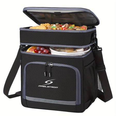 Insulated Lunch Bag-Leakproof Thermal Tote for Women/Men (Work/School/Picnic/Travel) Durable Black Lunch Box with Multiple Compartments Front Zipper Pocket & Side Mesh Bottle Holder Keeps Food Hot