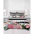 thumbnail image 3 of Pink Flowers Twin Size Down Alternative Comforter,Lightweight Comforter Quilt Bedding Set with Pillow Shams Spring Floral Butterflies Black White Striped Farmhouse Bed Comforter Duvet Insert 68"x86", 3 of 7