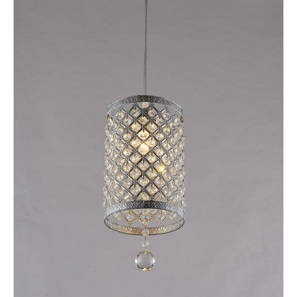 Silver Crystal Plug in Pendant Light 17' Cord and In-Line On/Off Switch