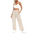thumbnail image 5 of JWD Womens Parachute Cargo Pants with Pockets Quick Dry Hiking Pants Lightweight Water-Resistant Baggy Joggers Light Apricot M, 5 of 7