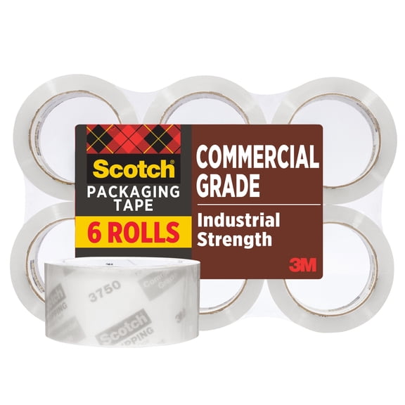 Scotch Commercial Grade Packaging Tape, 3" Core, Clear, 1.88 in x 54.6 yds, 6 Rolls