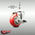 thumbnail image 2 of 3 Inch 316SS Red Polyurethane Swivel 3/8 Inch Threaded Stem Caster with Brake, 2 of 2
